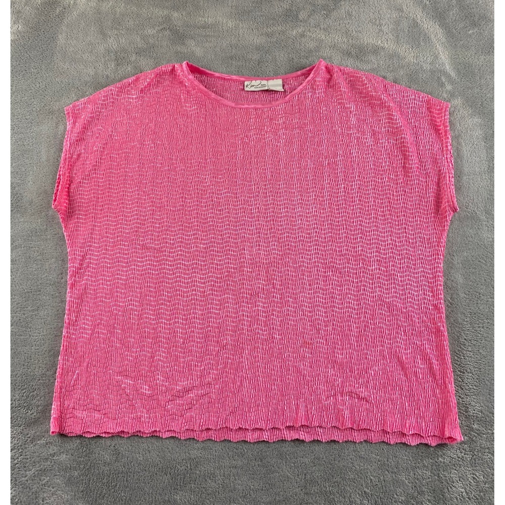 Kim Rogers Petite Pink Accordion Pleat Crinkle‎ Short Sleeve Top PL Boxy Blouse